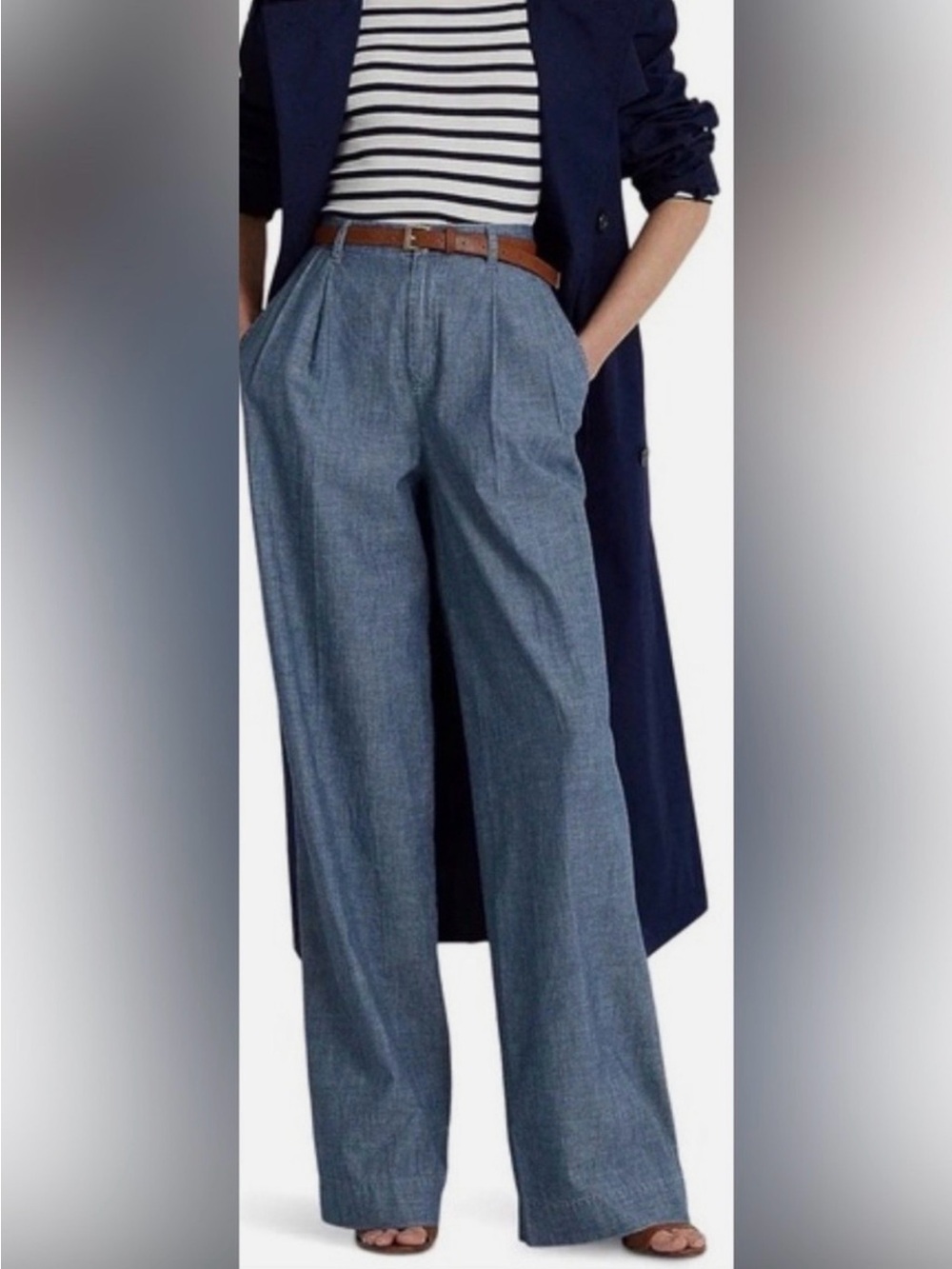 NWT $145 Lauren Ralph Lauren Pleated Chambray Wide Leg Pant Women's Plus 18W